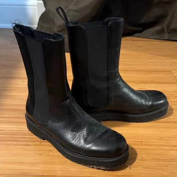 Staud Black Leather Chelsea Boots - Picture 1 of 9